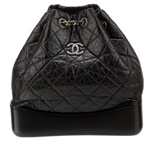 CHANEL Black Quilted Drawstring Bag